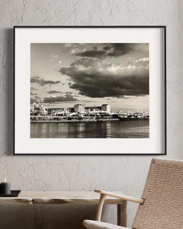 Moonrise Over Port of Onahama - Framed Silver Gelatin Print