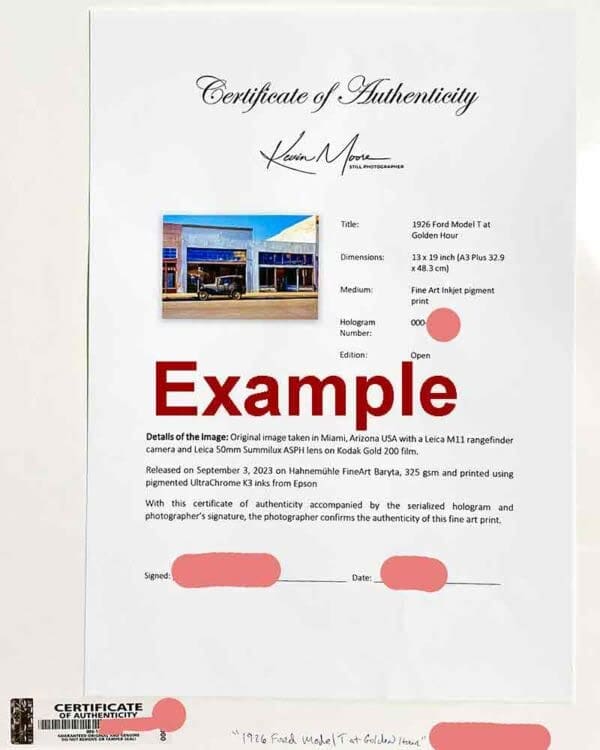 Certificate of Authenticity Example