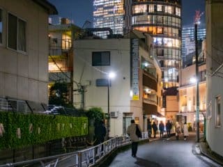 Illuminated Shibuya, Tokyo: Contrast of Historic and Modern Architecture at Night