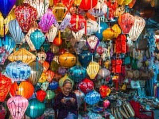 Color photograph of lantern vendor in Hoi An Vietnam